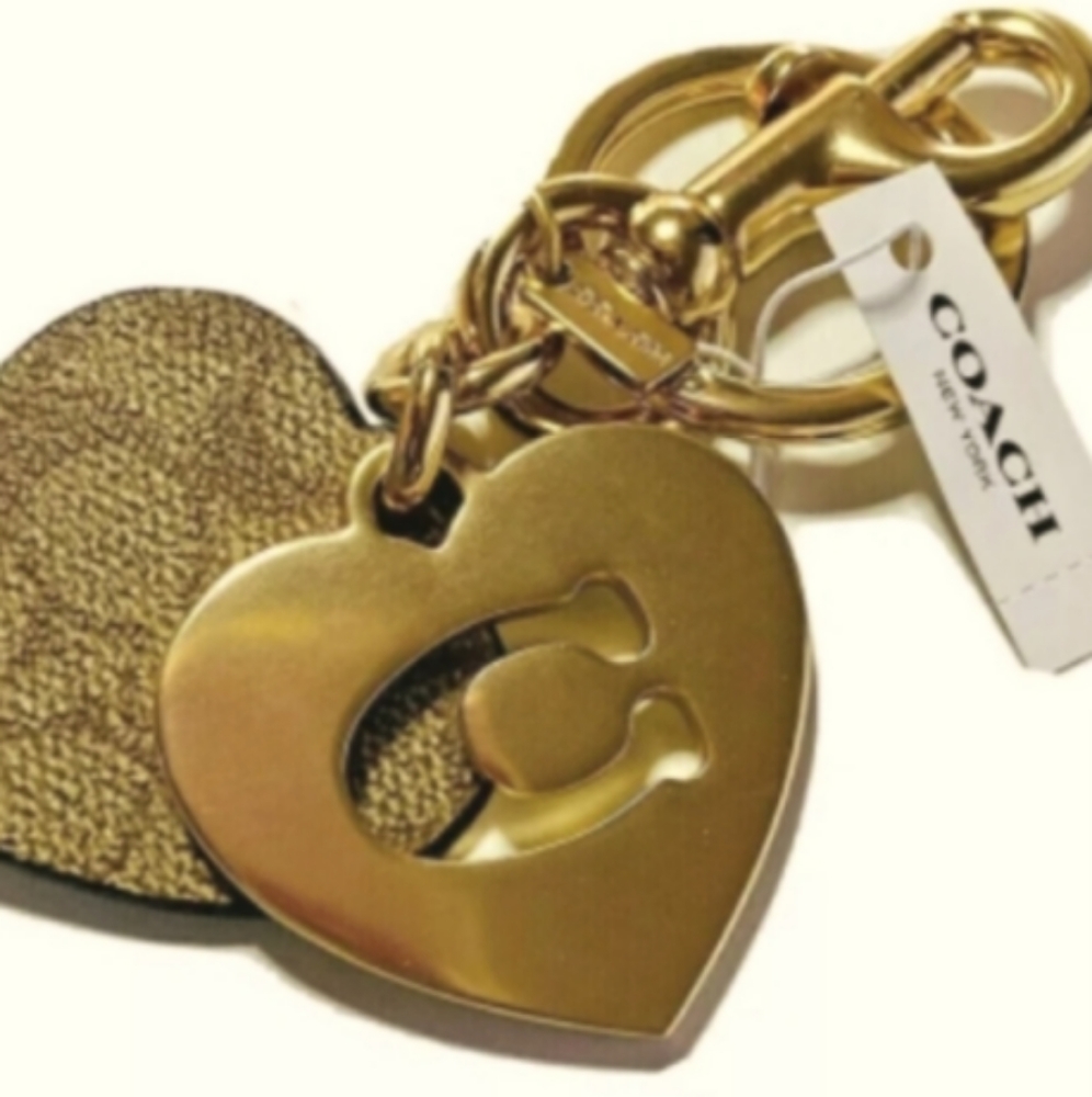 NWT Coach FOB hearts gold,white tan canvas